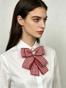 1 pieza Corbata de moño estilo palacio vintage, broche decorativo de corbata de moño a cuadros y rayas adecuado para trajes, camisas y uniformes escolares - Rojo - Ver 3