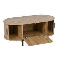 3-Piece Living Room Set, Coffee Table, TV Stand, Sideboard, Sliding Doors, Rattan Look, Wood Look, Metal Legs, Storage Space. - 自然色 - 查看 9