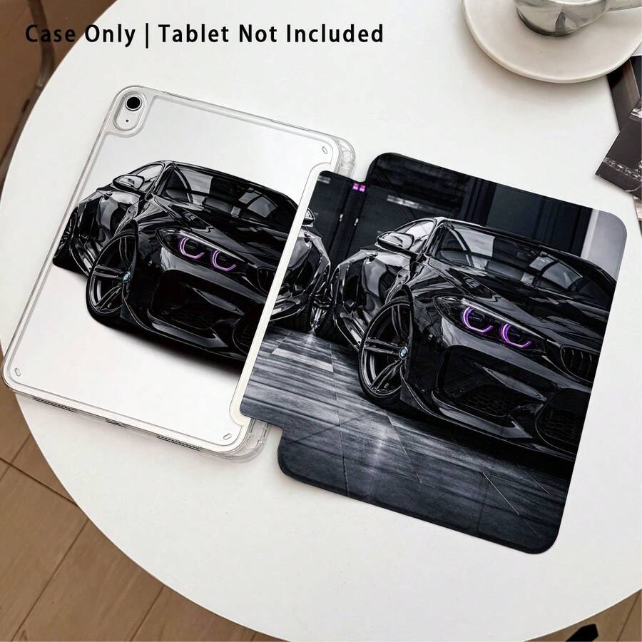 1pc Acrylic Crystal Tablet Protective Case With Car Pattern Painting Effect, Foldable Stand, Compatible With Honor////Apple And Tablets, Auto Wake/Sleep Function, Pen Slot, Multi-Angle Adjustable Stand - Perfect Daily Protection, Great Gift - Multicolor - View 1