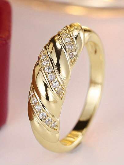 1pc Elegant Cubic Zirconia Stone Ring, Suitable For Women, Suitable For Wedding, Engagement, Anniversary Party Wear, Valentine's Day Gift