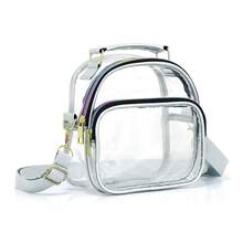 Sac à bandoulière mini en PVC transparent avec bordure noire et quincaillerie dorée, sac à épaule transparent pour les voyages, les stades, les concerts, le rangement des articles essentiels quotidiens - Multicolore - Voir 10