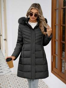 Risissida Fashionable Portable Faux Fur Collar Hooded Women's Jacket, Essential Warm Jacket For Autumn And Winter - Black - View 7