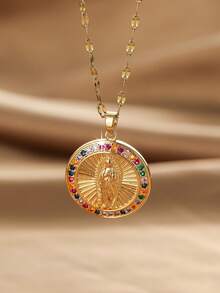 1 pieza Colgante de medallón de Jesús del Día de la Ascensión, cadena de clavícula para mujer para uso diario - Multicolor - Ver 10