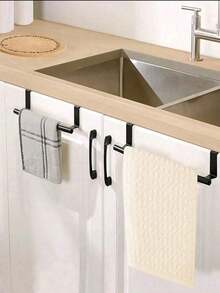 1pc/2pcs Stainless Steel Kitchen Cabinet Towel Rack, Seamless Bathroom/Kitchen Door Towel Bar Storage Rack, Wedding Decor, Holiday Decor, Birthday Gift - màu đen - Xem 9