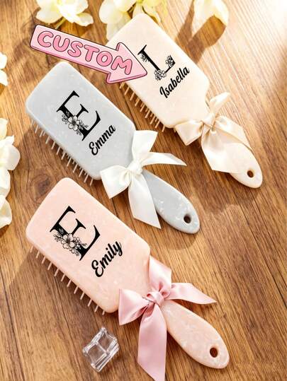 Peine de cabello con cojín de aire de patrón de mármol con personalización grabada, exclusivo para damas de honor, personalizado y hecho a mano, mini peine de bolso portátil, regalo exquisito para mujeres