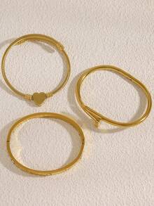 1 Set 3pcs 304 Stainless Steel Bracelets Personalized Heart Rope Design Minimalist Casual Elegant Versatile Premium Elegant Gift For Friends Suitable For Women Daily Wear Gatherings Banquets Parties - Yellow Gold - View 7