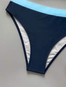 New Fashionable Sexy Solid Color Detachable Strap Strapless Bikini Swimwear For Women, Suitable For Beach, Pool Party, Vacation Summer - Teal Blue - View 4