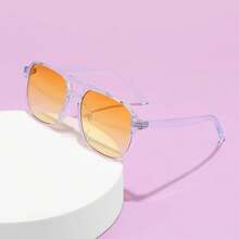 Retro aviador cuadrado  para mujeres hombres 70s vintage de moda marco de plástico lentes de sol B2835 - 011 Montura azul claro/Lente marrón degradado - Ver 7