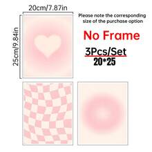 3幅现代简约粉色爱心帆布墙画海报，适用于房间家居装饰，美观实用，可选画框，复古风格，爱心渐变格纹印花，梦幻主题，春夏墙面装饰，适用于客厅、卧室、餐厅等室内空间，竖向无框画作及艺术印刷品，也适用于浴室、厨房、客厅、卧室、办公室等装饰。 - 多色 - 查看 14