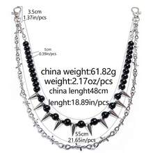 1 chiếc dây xích đinh tán hai lớp thời trang, dây xích kim loại đính hạt và gai nhọn đa năng, dây xích quần denim độc đáo, phù hợp cho sử dụng hàng ngày. - màu đen - Xem 7