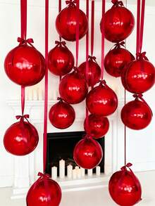 10pcs 18-Inch Red 4D Balloons With Red Polyester Ribbons And Packaging Paper, Portable For Indoor Decoration, Party, Wedding And Home Gathering - Red - View 2