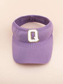 1pc A-Z Letter Embroidered Breathable Mesh Top Sun Hat, Toddler Girls Summer Beach Outdoor Sports UV Protection Cap - Purple - View 14