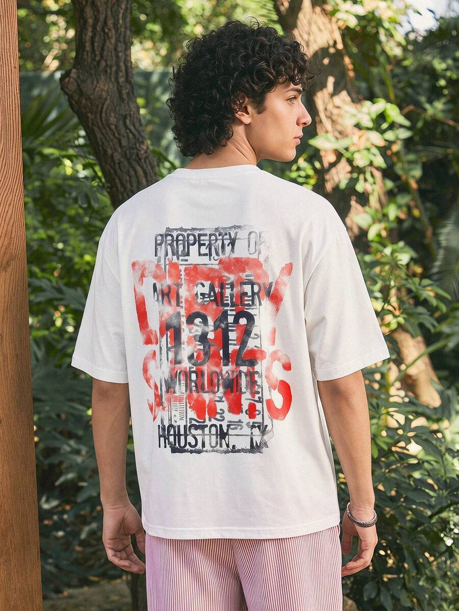 Open Phase STONE DISTRICT Men's New Fashion Hip-Hop Printed T-Shirt Spring To Summer , Retro American, Unisex, Relaxed Fit Summer Outfits – Suitable For Everyday Wear And Summer Holiday Outfits. - White - View 1