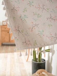 Bubaba 2pcs Vintage Floral Printed Linen-Like Curtains, Beige Door Curtain For Privacy, Bedroom, Wardrobe, Window, Living Room, Shading & Heat Insulation - Beige - View 5