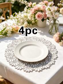 1/4/6pcs, Spring/Summer Floral PVC Gold Foil Placemats, Suitable For Home Dining Table Decoration, Heat-Insulating Mats, Protect Tabletop, Home Kitchen Tea Room, Minimalist Style, Wedding Holiday Party Placemats - Multicolor - View 9