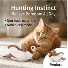 USB Rechargeable Flapping Bird Cat Toy (Non-Flying), Touch Activated Interactive Cat Exercise Toy Suitable For Cats, Small Dogs And Other Pets, Realistic Bird Design - Brown - View 6