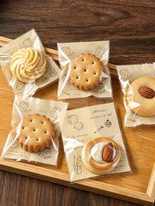 50pcs Cookie & Bread Gift Bags, Self-Adhesive Packaging Bags Printed With Cartoon Bread & Dessert Patterns, DIY Party Gift Packaging Boxes, Snacks & Candy Decor, Suitable For Party Gifts And Souvenirs, Graduation Party Decorations, Cookie & Candy DIY Decor Bags, Afternoon Tea Packaging - Type B - View 6