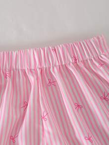 Setelan Rompi Tanpa Lengan Bertekstur Ribbed + Celana Pendek Bermotif Pita Ribbed Warna Pink untuk Anak Perempuan, Pakaian Kasual Lucu 2 Potong untuk Anak Perempuan, Musim Semi/Panas - Berwarna merah muda - View 8