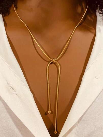 1pc Stainless Steel Women's Adjustable Y-Shaped Snake Chain Necklace, Minimalist Design, Gold Color, Versatile For Commute, Date, Party, Holiday, Daily Outfit