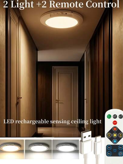 1PC/2PCS Rechargeable Ceiling Light With Remote, LED Light, Wall Light, Fan Light, Night Light, Mosquito Repellent Lamp, Kitchen Accessories, Motion Sensor Dimmable Timing Motion Activated Overhead Shower Light For Bathroom Pantry Hallway Porch, Room Decor,Led Lights For Room, Interior, Bedroom, Living Room, Home Decor, Wall Decor, Mother Gifts,Summer Essentials, 4000mAh