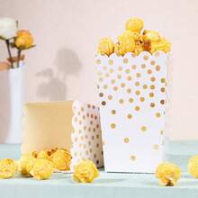 White & Gold Polka Dot Popcorn Boxes, Metallic Gold Dot Print Disposable Paper Snack Containers, 4.52x2.95x2.16 Inch Treat Boxes For Adult Birthday Party, Bridal Shower, Wedding Reception, Graduation Celebration, Backyard Gathering, Movie Night, Carnival, Outdoor BBQ, Party Favors, Candy Buffet, Dessert Table Decor, Sturdy Paper Popcorn Holders Multi Size Optional With 10PCS 20PCS 50PCS 100PCS For All Adult Celebration Occasions - Multicolor - View 5