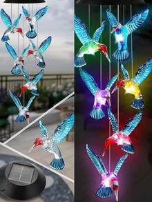 2/1pc Colorful Hummingbird Solar Wind Chime Lamp IP44 Light Control Sensor - Suitable For Various Scenarios Such As Villas, Courtyards, Balconies, Terraces, Homestays, Outdoor Camping, Wedding Decorations, Etc., Providing Excellent Lighting Ambiance. - IP44 - View 3