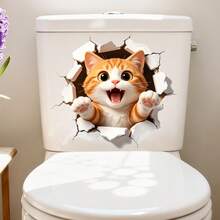 CHAILLY Hình dán mèo đen trắng dễ thương với dòng chữ "Vui lòng xả nước" và hình mèo cam 3D dán lên bồn cầu, decal trang trí phòng tắm. - Hình dán tường - Xem 10