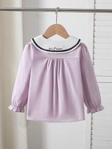 Young Girl Spring Casual Cute Rabbit Embroidery Peter Pan Collar Blouse - Lilac Purple - View 2