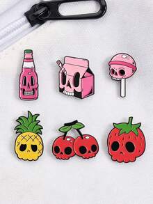 6pcs/Set Multi-Style Cartoon Skull Metal Brooches For Women,Bag Pins And Decorative Badges. Suitable For Daily Wear, An Excellent Gift Choice. - Multicolor - View 1