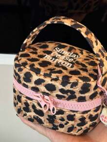 1 Stück Mini Leoparden-Muster Make-up Tasche, Boho-Stil leicht und wasserdicht aus weichem Stoff, süße koreanische Handtasche für Make-up, kompaktes tragbares Reißverschluss-Design, Multifunktions-Kosmetiktasche, ideal als Geschenk für Frauen und Lehrer, geeignet für den Alltag, Partys, Reisen und den Outdoor-Einsatz - Verschiedenfarbig - Übersicht 5