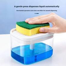Manual Pump Liquid Soap Dispenser, Automatic Liquid Soap Dispenser, Dish Washing Brush, Dish Sponge, Soap Dish For Kitchen - Soap Dispenser + Sponge - View 2