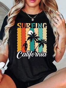 Plus Size - Plus Size - Women's Plus Size Letter Print T-Shirt - Black - View 1
