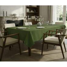 Rustic Dining Tablecloth 200x140cm, Synthetic Linen Fabric - Green - View 3
