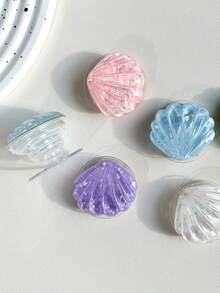 1pc Seashell Phone Grip Stand, Semi-Transparent Glitter Seashell Air Cushion Stand, 360° Rotation, Foldable Portable Stand, Candy Color High-Quality Phone Accessory, Gift - Multicolor - View 4