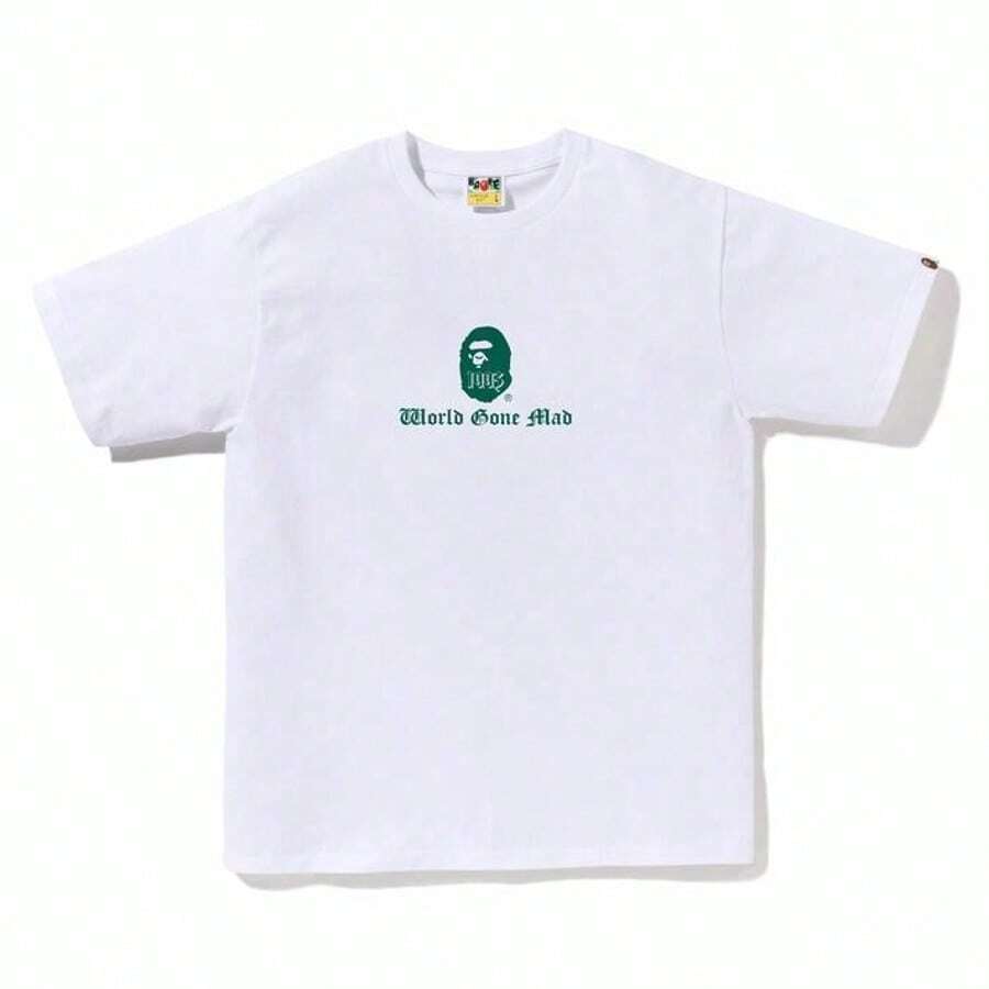 BAPE Gothic Text "World Gone Mad" Tee For Women In White - White - View 1
