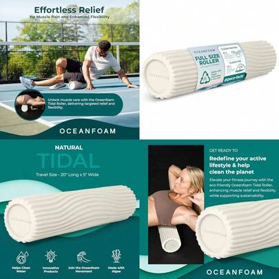 Best Sell-Tidal Roller - Natural - Muscle Massage Foam Roller For Back Pain And Stretching - Firm And Ergonomic Wide Wave Textured - Yoga Athletics And Wellness - Full Size 20" X 5"
