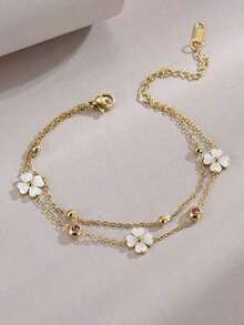 1pc Stainless Steel Four-Leaf Flower Beach Anklet For Women RWFN - Yellow Gold - View 2