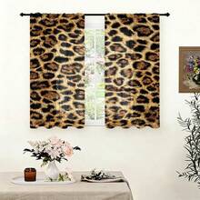 2pcs Vintage Leopard Print Curtains, Personalized Bedroom Living Room Decor Curtains, Machine Washable, Rod Pocket Hanging (Rod Not Included), Suitable For Bedroom, Living Room, Kitchen All-Season Decoration - Multicolor - View 5