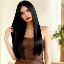70cm Natural Black Middle Part Straight Wig, High Density Breathable Heat-Resistant Fiber, Versatile Fashion For Party, Suitable For All Women - 多色 - 查看 4