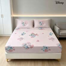 Disney 3Pcs Sweet Lilo Stitch Angel Heart Print Fitted Sheet And 2 Pillowcases Lovely Pink Romantic Room Bedding Collection - Fitted Sheet Set - View 5