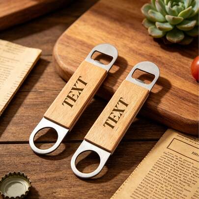 Customizable Personalized Wooden Handle Beer Bottle Opener, Laser Engraved Custom Name/Text Bottle Opener, Engraved Wooden & Stainless Steel Bottle Opener, Unique Customized Gift For Men, Beer Lovers, Dad, Boyfriend, Husband, Groomsmen, Housewarming, Bar Party, Retro Bar Supplies