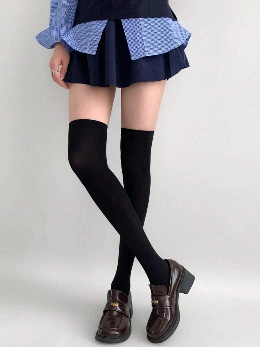 1/2/3 Pairs Thigh High Socks, Lolita JK Soft Girl Style, Suitable For Sweet Fashion, Comfortable & Warm - màu đen - Xem 1