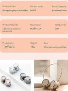 ViSSKO Kipas Leher Lipat 3 Kecepatan dengan Fungsi Aromaterapi | Dua Baterai 2*800mAh, Waktu Penggunaan 2-6 Jam, Motor Senyap Tanpa Sikat, Berat Ringan 250g, Tersedia dalam Warna Hijau Es/Aprikot/Putih - Model kalung leher (desain reguler) - View 11