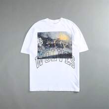 DARCSPORT American-Style  Retro T-Shirt For Couples, Men's Top, Pure Cotton Loose-Fit Round-Neck T-Shirt - trắng - Xem 2