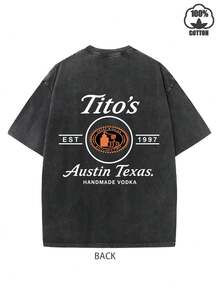 Camisetas gráficas vintage extragrandes de algodón lavado de Tito's Vodka Austin Texas, conjuntos a juego para parejas, tops de verano, camisas de verano, ropa de playa para hombre, camiseta de marca de alcohol vintage 100% algodón puro para hombre, camisetas divertidas, ropa de verano para hombre, camisetas Y2K para hombre, adecuadas para ropa urbana vintage y deportes y ocio al aire libre, regalo del Día del Padre, un regalo para los entusiastas del alcohol. - Negro - Ver 2