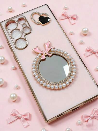 1pc Fashion Solid Color Electroplated Heart Pearl Anti-Drop Phone Case Suitable For IPhone11 12 13 14 15 16 17 Pro Max, Galaxy S21 S22 S23 S24 S25 Ultra