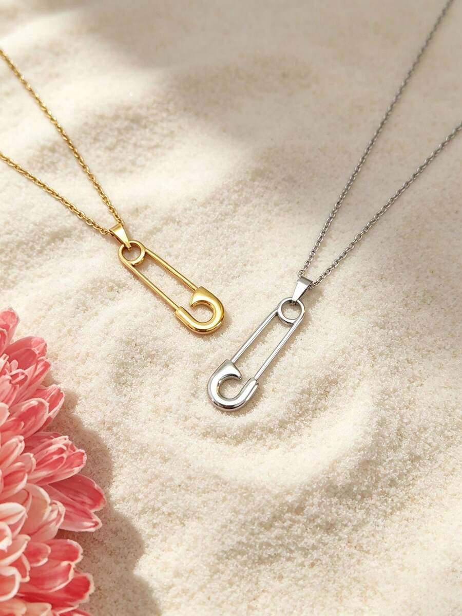 1件装不锈钢安全别针吊坠项链 - 防锈防氧化链条，朋克摇滚哥特风饰品，男女通用，青少年礼物 - 別針 - 查看 1