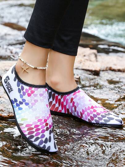 New Unique White Fisherman Lace-Up Rainbow Fish Scale Pattern, Quick-Dry Breathable Elastic Material Lightweight Non-Slip Durable, Suitable For Indoor Gym Yoga Pilates Beach Swimming Outdoor Casual, Multi-Function Fitness Shoes