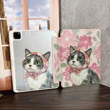 1件装油画猫咪粉色花卉印花平板电脑保护套，兼容iPad第十代10.9英寸（2022款）智能保护套/Air 13(M3 2025)/Air 11(M3 2025)/Air 11(M3 2025)/11(A16 2025)，具备自动休眠/唤醒功能，时尚平板电脑配件，兼容小米5/5PR/6/6PRO/7/7PRO/Galaxy Tab S10+/S9/A9，兼容小米Pad 5/6/7，兼容华为MatePad - 彩色 - 查看 1