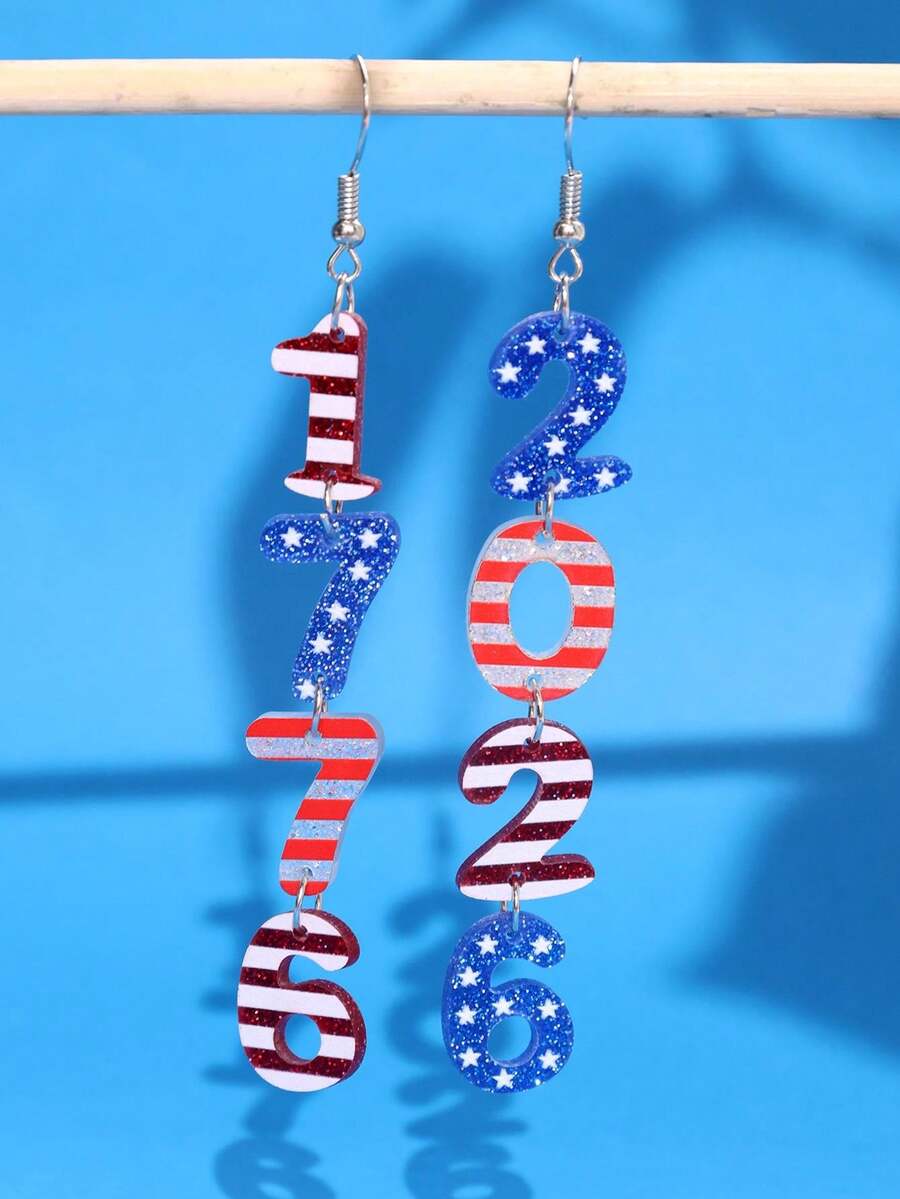 1 paire de boucles d'oreilles pendantes colorées et créatives pour le 250e anniversaire de l'Indépendance, 1776-2026. Bijou polyvalent pour le quotidien, les fêtes et les cadeaux pour les femmes - Multicolore - Voir 1